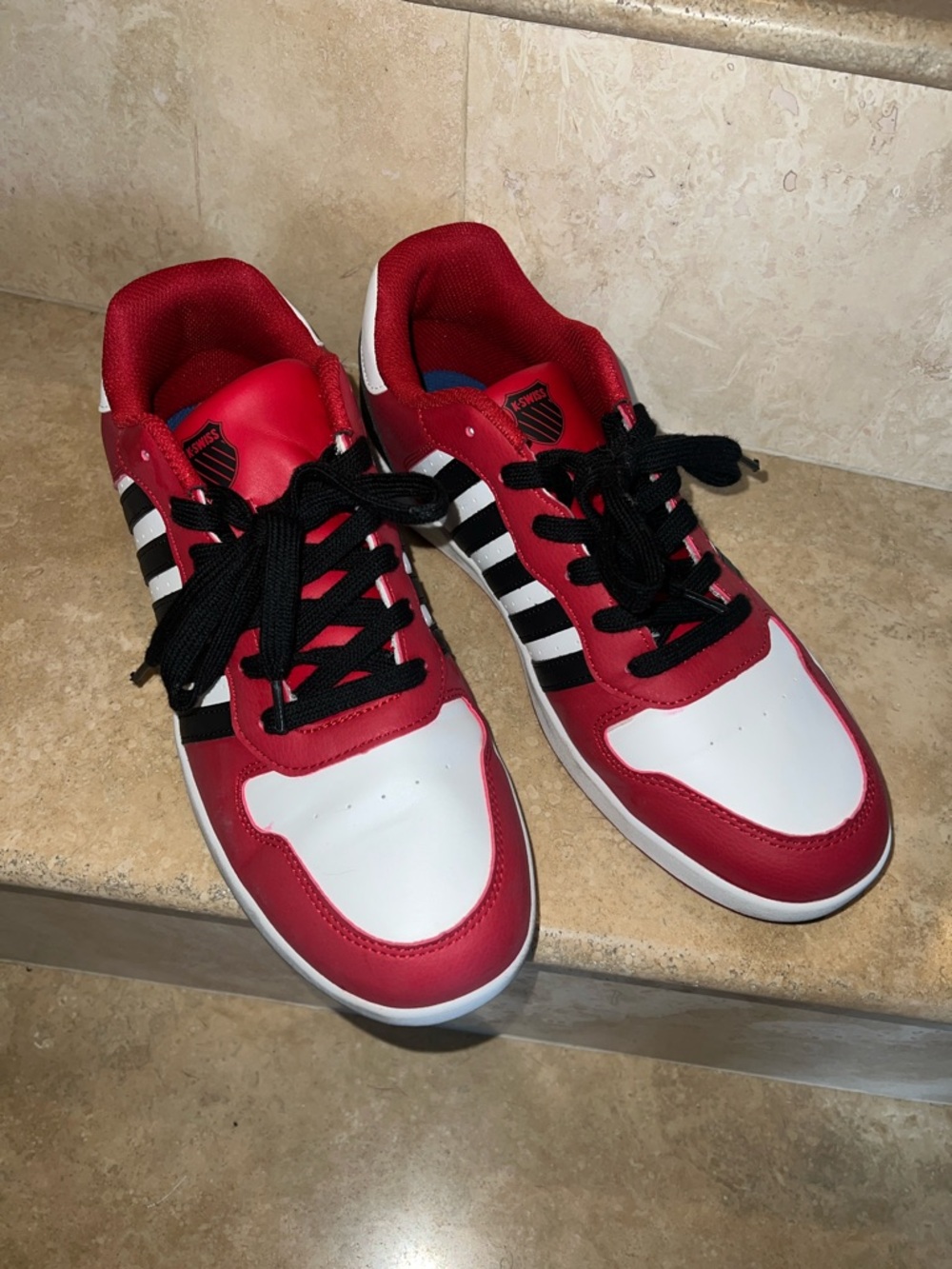 Men's Red and White Casual K Swiss Athletic Sneakers with Black Accents size 11